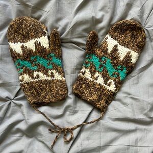 Unique and cozy Brown and Teal Marled Knit Mittens